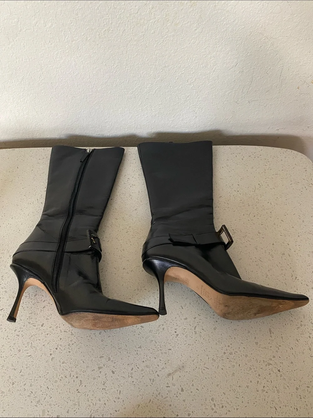 Jimmy Choo Black Over-the-Knee Pointed Toe Buckle Boots